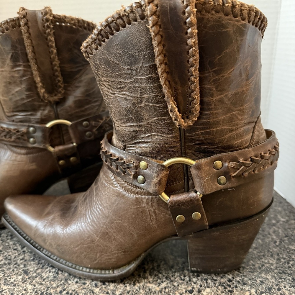 Cleo + Wolf Brown Leather Harness Cowboy Boots Women's 9.5B Western Boho